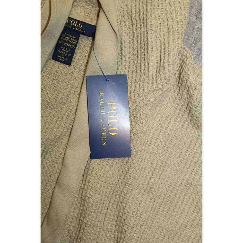 POLO RALPH LAUREN MEN'S THERMAL HOODED ROBE KHAKI TAN SZ‎ NWT